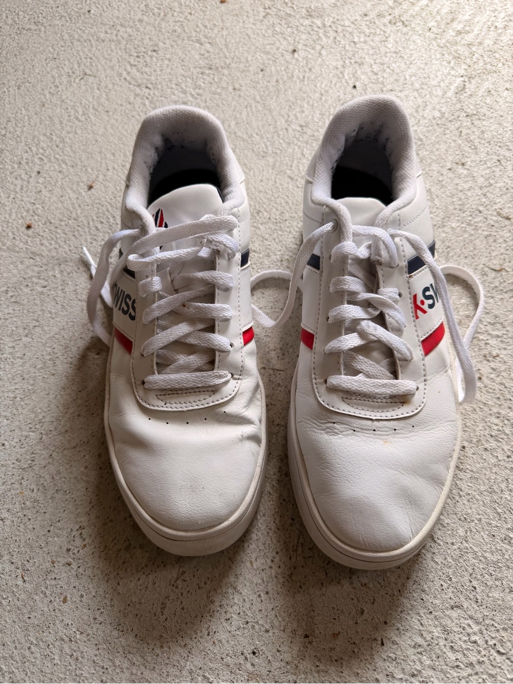K-Swiss White Leather Sneakers with Red & Navy Accents